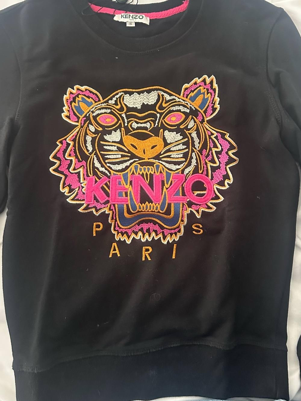 Kenzo Black Sweatshirt with Pink & Gold Tiger Motif